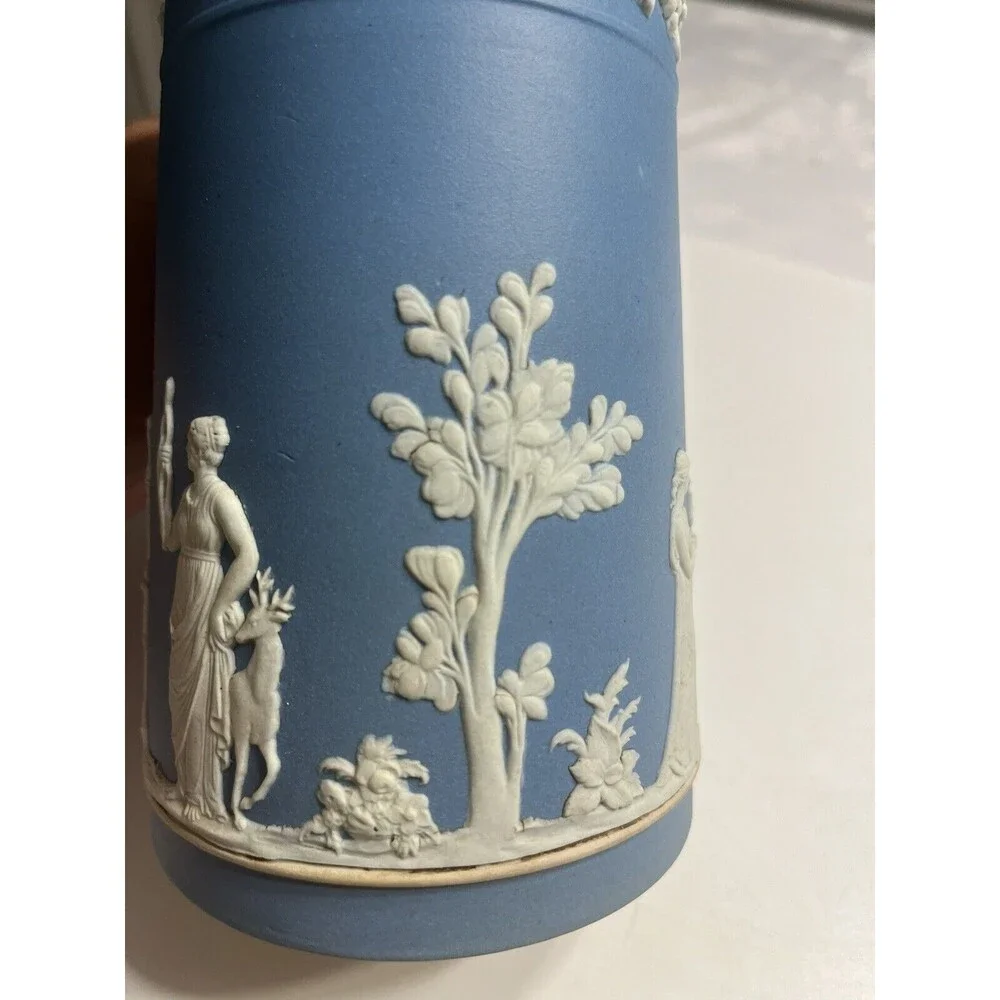 Antique 1891-1908c Wedgwood Blue Jasperware 6” Pitcher
